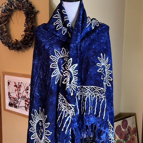 Vtg SUNGOD Size XL OSFA Sun Print Tie-Dye Blue Background Scarf Wrap Sarong NEW - Picture 3 of 15